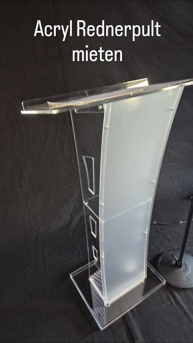 Acryl Rednerpult mieten für Deinen Vortrag, Deine Rede oder Deine Präsentation,  mit wählbaren RGB Beleuchtung oder optionalen Sennheiser ME36 Schwanenhals Mikrofon(en). 
#redner #veranstaltungstechnik #Rednerpult #speech #mieten