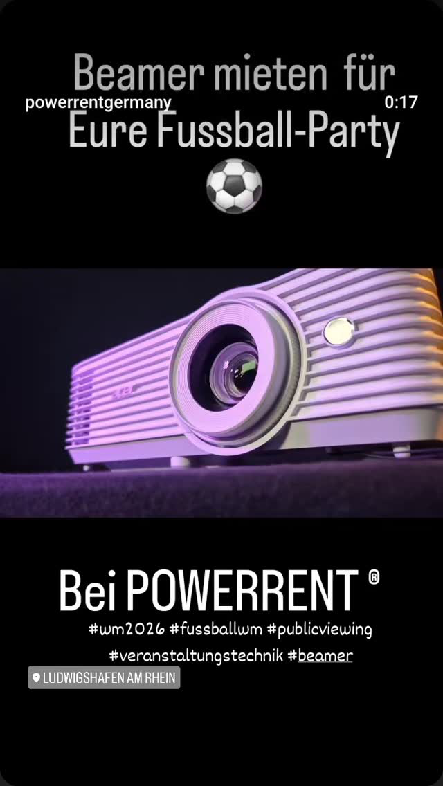 Video Tageslicht Beamer
mieten für Deine Fussball WM Party, Lautsprecher,
Effekt Beleuchtung, Egal ob Privat oder im Verein,
Kneipe oder Public Viewing. Die WM wird Klasse mit
Veranstaltungstechnik von POWERRENT®
#wm2026 #fussballwm #publicviewing
#veranstaltungstechnik #beamer